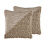 Set Of 2 Scatter Cushions Beige Wool And Cotton 45 X 45 Cm Pillow Cover Solid Pattern With Polyester Filling