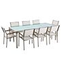 Garden Dining Set White With Cracked Glass Table Top 8 Seats 220 X 100 Cm