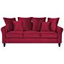 Sofa Red Velvet Solid Wood 3 Seater Scatter Pillows