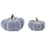 Set Of 2 Decorative Figurines Pumpkins Grey Ceramic Velvet Finish Handmade Tabletop Home