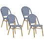 Set Of 4 Garden Chairs Blue And White Pe Rattan Seat Aluminium Frame Set