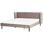 Bed Frame Taupe Velvet Upholstery Black Legs Eu Super King Size 6ft Slatted With Wingback Headboard