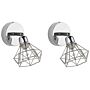 Wall Lamp Silver Metal Cage Shade Adjustable Light Position