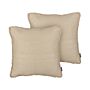 Set Of 2 Decorative Cushions Beige Jute 45 X 45 Cm Woven Removable With Zipper Braided Edging