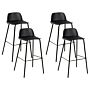 Set Of 4 Bar Stools Black Plastic Seat Metal Legs 90 Cm Synthetic Counter Kitchen Chair