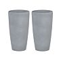 Set Of 2 Plant Pots Grey Stone Tall Flower Planters 42 X Ø 23 Cm Modern Minimalistic