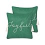 Set Of 2 Scatter Cushions Green 45 X 45 Cm Christmas Motif Tassels Cotton Removable Covers