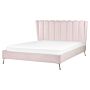 Bed Frame Pink Velvet Upholstery Golden Metal Legs Eu King Size 5ft3 With Usb Port Headboard