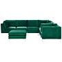 Left Hand Modular Corner Sofa Green Velvet 6 Seater With Ottoman L-shaped Silver Metal Legs