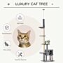 Pawhut 280cm Huge Cat Tower Activity Center Floor-to-ceiling Cat Climbing Toy With Scratching Post Board Hammock Hanging Ball Rest Light Grey