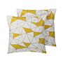 Set Of 2 Decorative Cushions Yellow Cotton Geometric Pattern 45 X 45 Cm Net Print