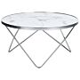 Coffee Table White Marble Effect Tempered Glass Top Silver Metal Hairpin Legs Round Shape