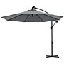 Outsunny 3(m) Cantilever Parasol With Solar Led Lights, Garden Umbrella With Cross Base And Crank Handle, Hanging Offset Banana Sun Shade, Grey