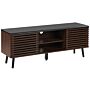 Tv Stand Dark Wood Finish Up To 63ʺ Tv Sideboard With Sliding Slatted Doors