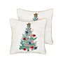 Set Of 2 Scatter Cushions White 45 X 45 Cm Christmas Tree Pattern Cotton Removable Covers