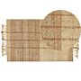 Area Rug Beige Jute 80 X 150 Cm Fringed Hand Woven