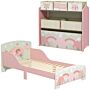 Zonekiz Toddler Bed Frame, Kids Storage Shelf Unit With 6 Fabric Bins For Ages 3-6 Years, Pink