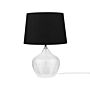 Table Lamp Transparent And Black Clear Glass Base Polyester Drum Shade