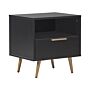 Bedside Table Black Mdf Golden Metal Legs Storage Drawer Shelf Mat Finish Bedroom Nightstand