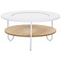 Modern Round Coffee Table White Top With Glass Hairpin Legs Mdf Light Wood Shelf Beliani