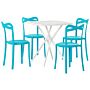 Garden Dining Set White And Blue Synthetic 4 Stacking Chairs Square Table Lightweight Plastic