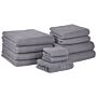 Set Of 11 Towels Grey Cotton Low Twist Guest Hand Bath Towel Bath Sheet And Bath Mat