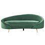 Sofa Emerald Green Velvet Glamour Curved Retro Styled 3 Seater With Gold Metallic Legs Beliani