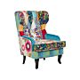 Armchair Multicolour Blue Fabric Patchwork Wingback Chair Button Tufted Wooden Legs Retro Design Beliani