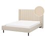 Eu Double Size Bed Frame Beige Boucle Fabric 4ft6 Upholstered Headboard Slatted Base Black Legs