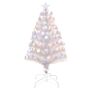 Homcom 3 Feet Prelit Artificial Christmas Tree With Fiber Optic Led Light, Holiday Home Xmas Decoration, White