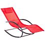 Rocking Sun Lounger Red Fabric Black Steel Frame Fabric Detachable Headrest Garden Outdoor