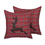 Set Of 2 Decorative Cushions Red Reindeer Print 45 X 45 Cm Modern Decor Accessories Christmas