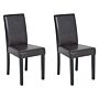 Set Of 2 Dining Chairs Brown Faux Leather Wooden Legs