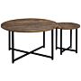 Homcom Round Coffee Table, Nesting Set Of 2 With Metal Frame, Industrial Side End Table For, Rustic Brown