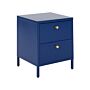 Bedside Table Blue Steel Nightstand Industrial Design 2 Drawers Bedroom Storage Furniture