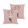 Set Of 2 Decorative Cushions Pastel Pink Animal Print 45 X 45 Cm Giraffe Motif Modern Safari Decor