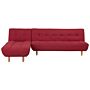 Corner Sofa Red Fabric Upholstery Light Wood Legs Right Hand Chaise Longue 3 Seater Beliani