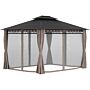 Outsunny 3.6 X 3 (m) Outdoor Polycarbonate Gazebo, Double Roof Hard Top Gazebo With Nettings & Curtains, Patio