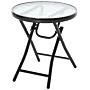 Outsunny Foldable Garden Table, Round Folding Table With Glass Tabletop And Safety Buckle, Black