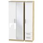 Contrast Tall Triple Mirror + Drawer Wardrobe In White & Bardolino Oak