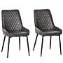 Homcom Retro Dining Chair Set Of 2, Pu Leather Upholstered Side Chairs For Kitchen Living Room With Metal Legs, Grey