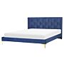 Upholstered Bed Frame Navy Blue Velvet Eu King Size 160x200 Cm 5ft3 Headboard Golden Legs