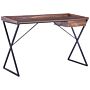 Home Office Desk Dark Wood With Black Engineered Wood 120 X 54 Cm Steel Frame With Storage Drawer