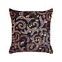 Decorative Cushion Black Pink Cotton 45 X 45 Cm Velvet Botanical Motif Modern Glamour Decor