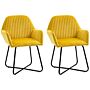 Homcom Modern Accent Chair, Velvet-feel Fabric Upholstered Armchair With Metal Base, Set Of 2, Yellow