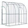 Outsunny Outdoor Walk-in Lean To Wall Tunnel Greenhouse With Zippered Roll Up Door Pvc Cover Sloping Top, Clear, Green 214cm X 118cm X 212cm