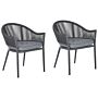 Set Of 2 Garden Dining Chairs Grey Metal Frame With Cushions Rope Weaving Design