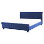 Bed Frame Blue Velvet Upholstery Black Wooden Legs King Size 5ft3 Buttoned