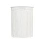 Corner Basket With Zippered Lid White Bamboo Wood Laundry Hamper 2-compartments With Rope Handles