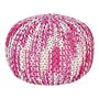 Pouf Ottoman White And Pink 50 X 35 Cm Knitted Cotton Eps Beads Filling Round Small Footstool